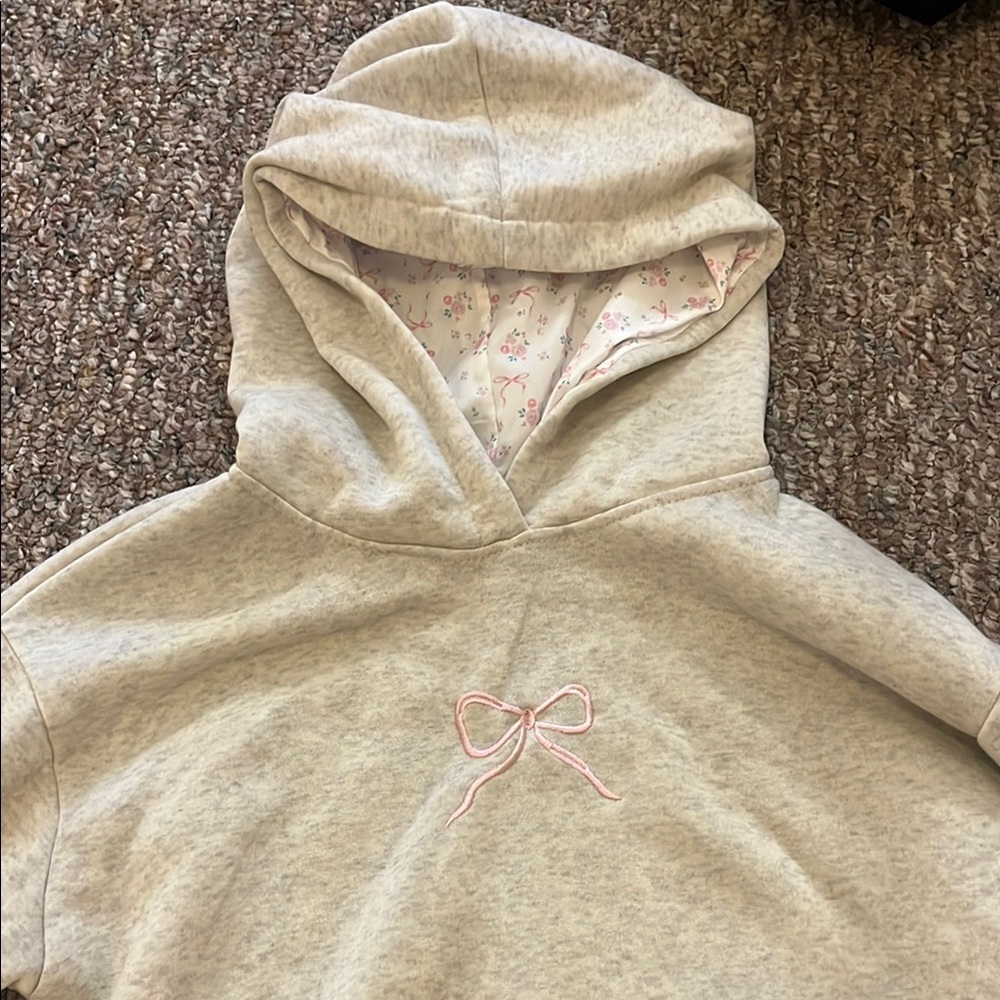 Cozy Hoodie with Pink Bow Accent